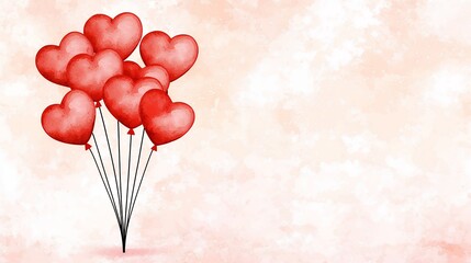 Red Heart Balloons Watercolor Background