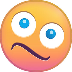 Confused emoji with a quirky expression and blue eyes.