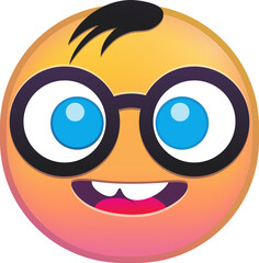 Cheerful emoji with glasses and a wide smile.