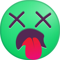 Green emoji face with tongue out and cross eyes.