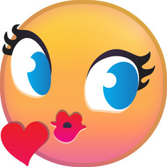 Cute emoji face blowing a kiss with a heart symbol.