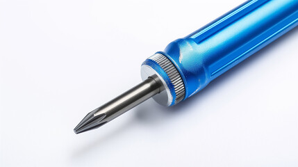 Fototapeta premium Close-up of a blue screwdriver with a metal shaft.