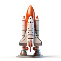 Ready for Launch: An iconic orange and white space shuttle stands poised on its launchpad, capturing the thrill and anticipation of cosmic exploration.