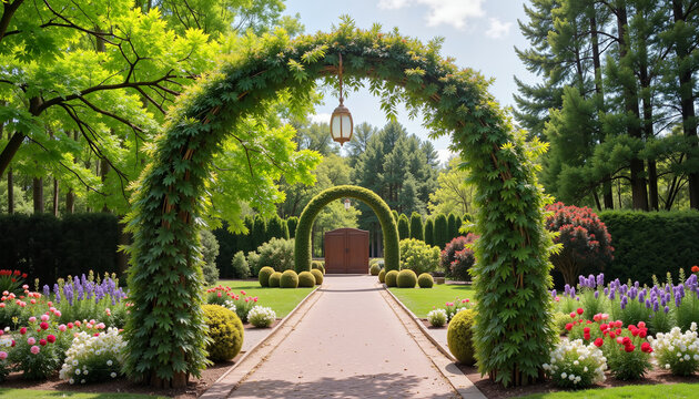 Grand floral archway in luxury garden expo, nature’s beauty