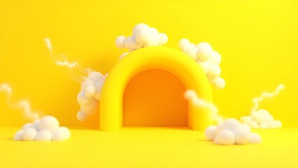 "Sunny Days: Colorful Clouds, Rainbow, and Bright Summer Landscape Illustration"