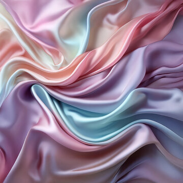 Subtle Soft Pastel Rainbow Random Color Mixed Colour Pleated Wrinkle Silk Fabric Cosmetics Cosmetic Products Makeup Fashion Texture 3D Background Screen
