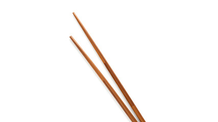 Pair of wooden chopsticks isolated on white, top view. Generative AI