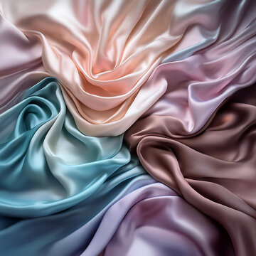 Subtle Soft Pastel Rainbow Random Color Mixed Colour Pleated Wrinkle Silk Fabric Cosmetics Cosmetic Products Makeup Fashion Texture 3D Background Screen