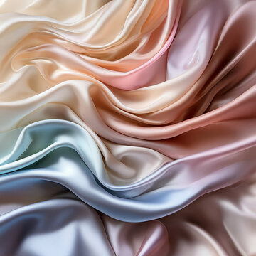 Subtle Soft Pastel Rainbow Random Color Mixed Colour Pleated Wrinkle Silk Fabric Cosmetics Cosmetic Products Makeup Fashion Texture 3D Background Screen