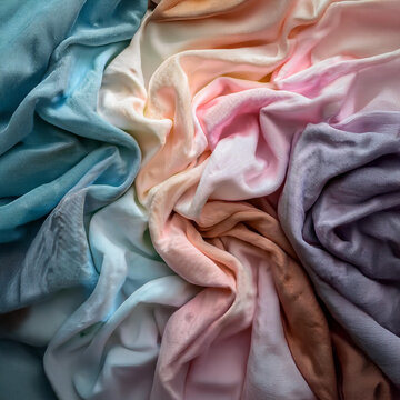 Subtle Soft Pastel Rainbow Random Color Mixed Colour Pleated Wrinkle Silk Fabric Cosmetics Cosmetic Products Makeup Fashion Texture 3D Background Screen