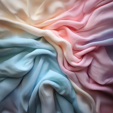 Subtle Soft Pastel Rainbow Random Color Mixed Colour Pleated Wrinkle Silk Fabric Cosmetics Cosmetic Products Makeup Fashion Texture 3D Background Screen