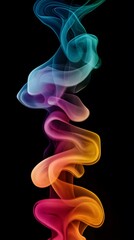 Naklejka premium 3d digital art, black background, colorful smoke swirls 