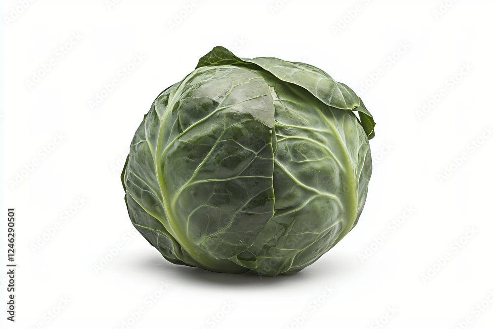 Poster fresh green cabbage isolated on white background capturing its natural texture and detail