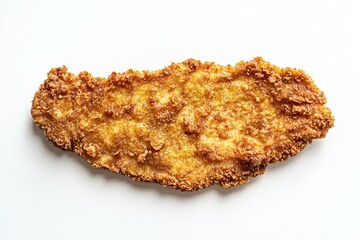 Crispy golden schnitzel on white background showcasing delicious texture and tempting presentation