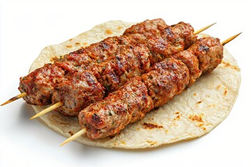Delicious grilled lamb kebab skewers served on a fresh tortilla wrap perfect for a tasty meal