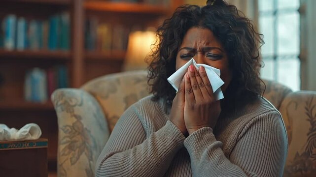 This client expresses strong emotions while sitting in a comfortable chair during a therapy session.