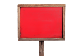 red sign on wooden frame board isolated on transparent background Remove png, Clipping Path, pen tool