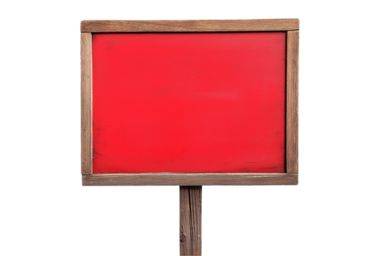 red sign on wooden frame board isolated on transparent background Remove png, Clipping Path, pen tool