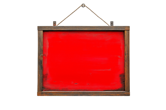 red sign on wooden frame board isolated on transparent background Remove png, Clipping Path, pen tool
