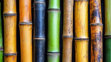 Colorful bamboo stalks, close-up texture, dark background, nature design