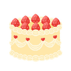 Strawberry Shortcake Delight: A delectable round cake adorned with fresh strawberries and creamy frosting, perfect for birthdays, celebrations, or a simple sweet treat.