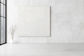 Modern white wall mockup displaying simplicity with a single branch and bright natural light during daytime