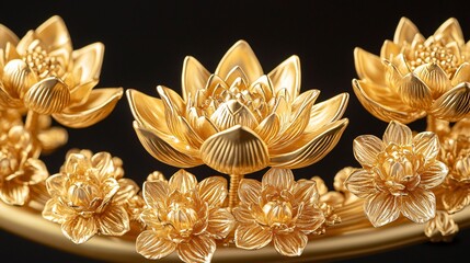 Golden Lotus Blooms A Symphony of Gilded Beauty A Vision of Eastern Inspired Artistry and Spiritual Calm.