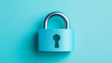 Fototapeta premium Colorful Blue Lock with Keyhole on Bright Teal Background for Security and Protection Concepts