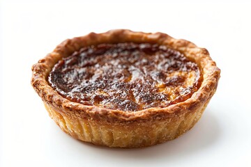 Delicious homemade custard tart on a white background perfect for dessert or afternoon tea