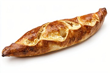 Golden Crusty Loaf of Artisan Bread Freshly Baked on White Background in Studio Lighting