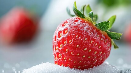 Fresh strawberry sprinkled with sugar, close-up view