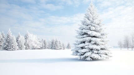 Fototapeta premium Snow-covered pine tree in winter landscape