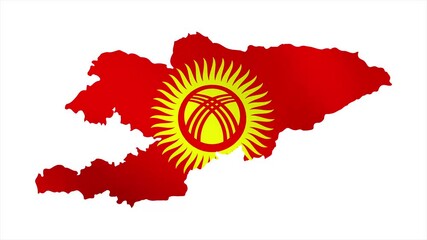 The Flag of KYRGYZSTAN Waves Within Its Map with Beautiful Animation