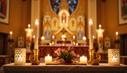 Sacred altar decor during Maundy Thursday service, spiritual ambiance