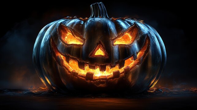 pumpkin head jack lantern glowing in the dark spooky concept