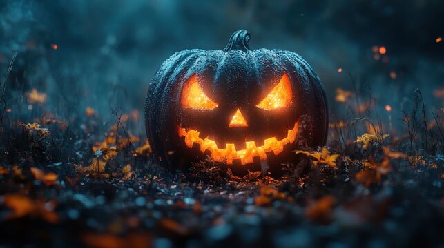 pumpkin head jack lantern glowing in the dark spooky concept