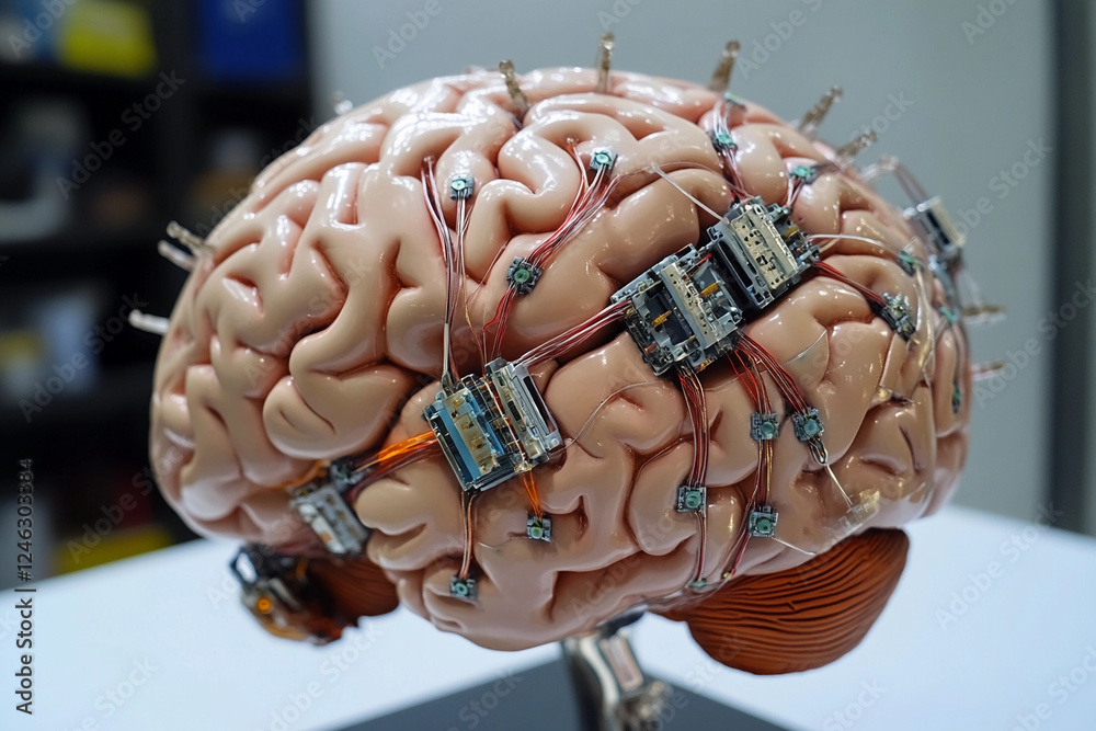 Fototapete futuristic brain design featuring circuit board elements merging technology with organic structure