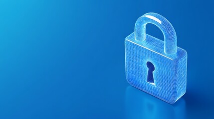 Digital padlock icon representing security and protection in technology with blue background and glowing effect