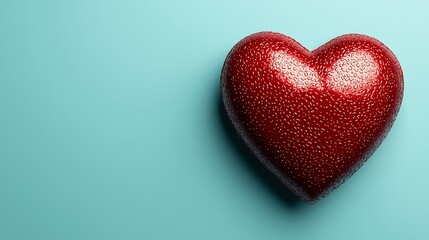 Sparkling Red Heart on Light Blue Background