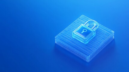 Digital Security Concept Representing Lock and Key on Blue Background in 3D Illustration with Modern Technology