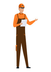 Metallurgy industry worker. Steel industry banner symbol. Industrial equipment for casting metal. Cartoon flat vector illustration