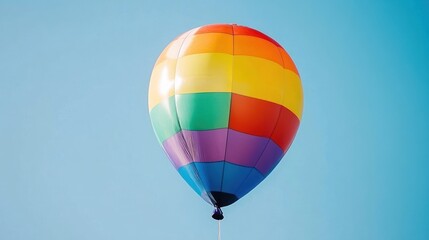Naklejka premium Rainbow-colored balloon floats against a clear blue sky.