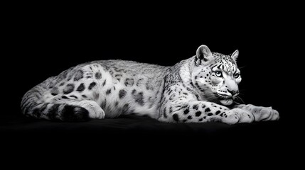 Fototapeta premium A black and white snow leopard with blue eyes 