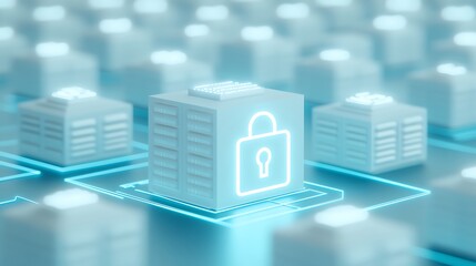 Fototapeta premium Futuristic Digital Storage Concept with Secure Lock Symbol Highlighting Data Protection in Cloud Computing