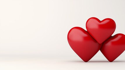 Three Glossy Red Hearts on White Background