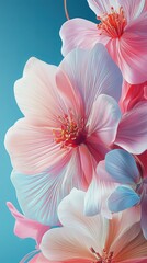 Fototapeta premium Beautiful pastel flowers in full bloom against a vibrant blue background showcasing delicate petals and intricate details