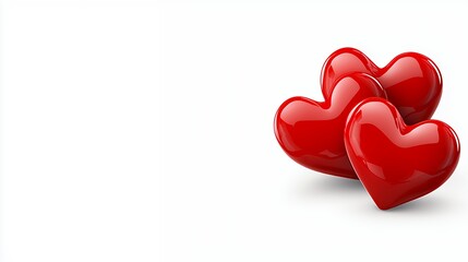Fototapeta premium Three Glossy Red Hearts on White Background