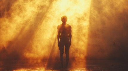 Obraz premium resurrection silhouette of a man standing in front of a wall in the light