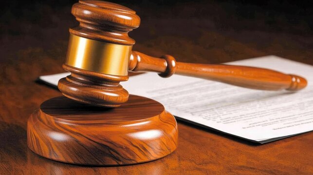 Wooden gavel and legal papers on a desk, marking the role of the judiciary in enforcing law changes and reforms.