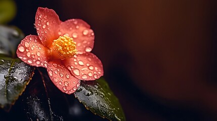 Close-up of a vibrant pink flower with raindrops on its petals against a blurred dark background